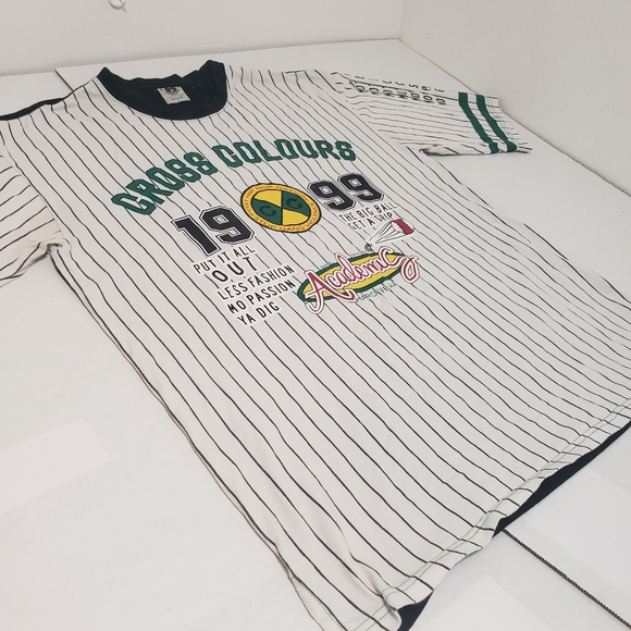 Cross Colours VINTAGE y2k short sleeve t-shirt Men's large white black green - Picture 11 of 11